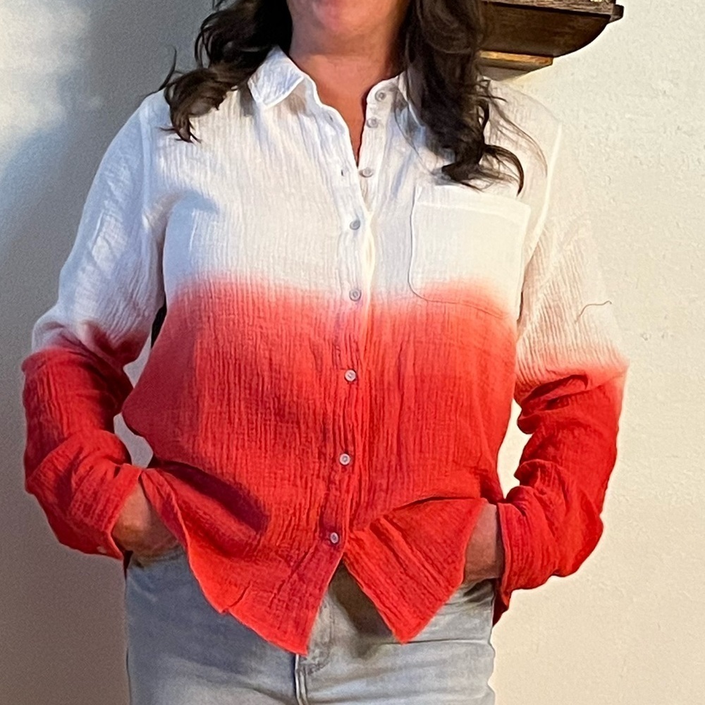 Velvet Heart Dip-Dyed cotton gauze button down NWT